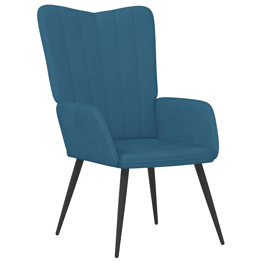 Recliner armchair with footrest, blue, velvet
