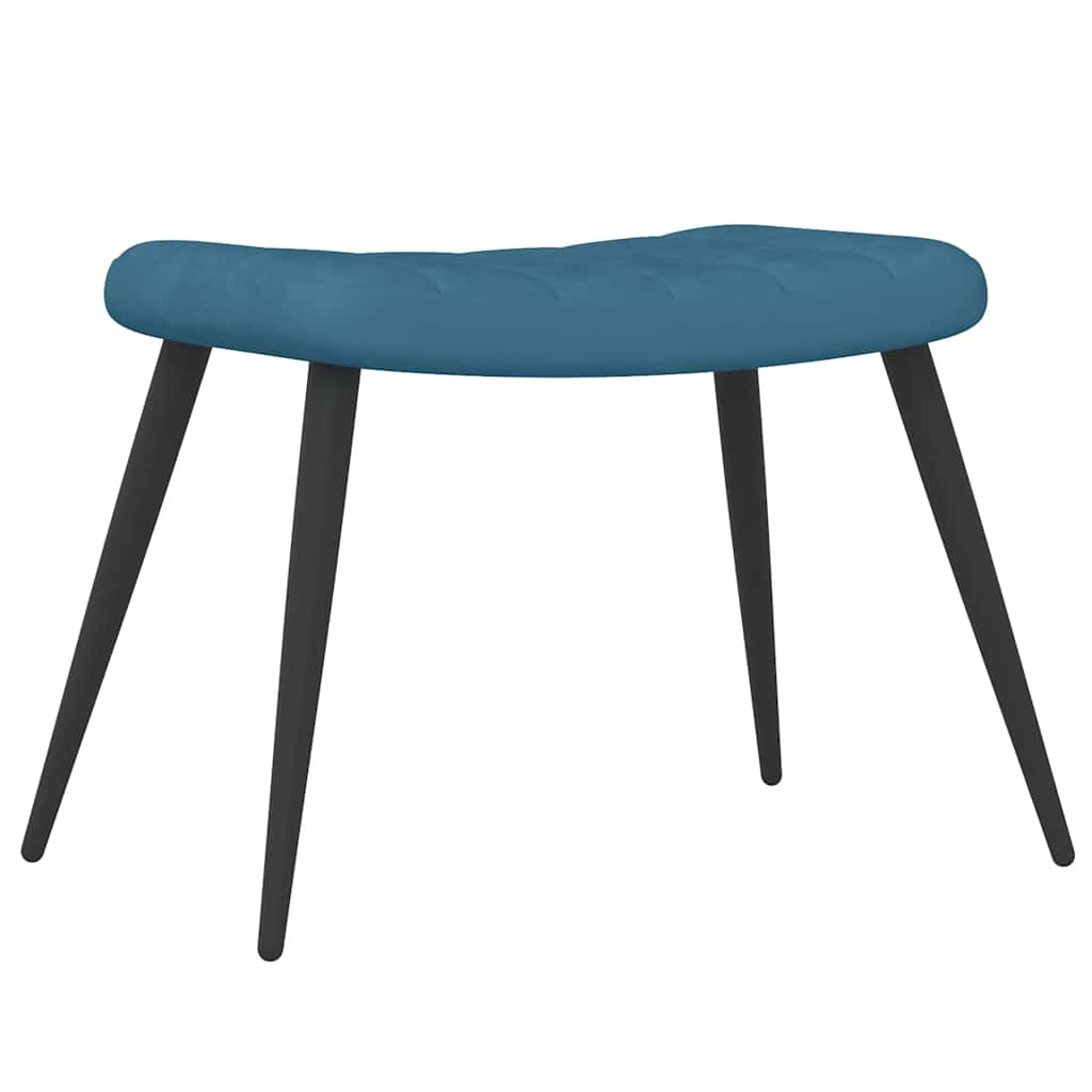 Recliner armchair with footrest, blue, velvet