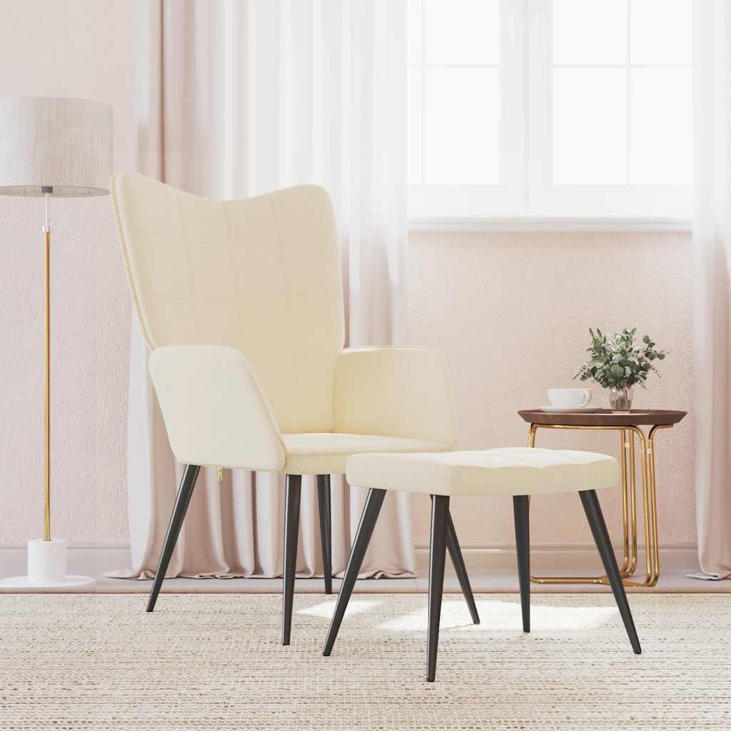 Recliner with footrest, cream, fabric