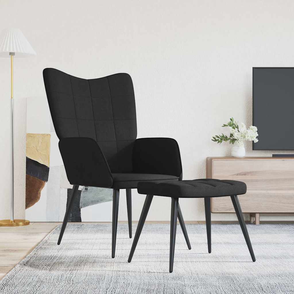 Relaxing chair with footrest, black, fabric