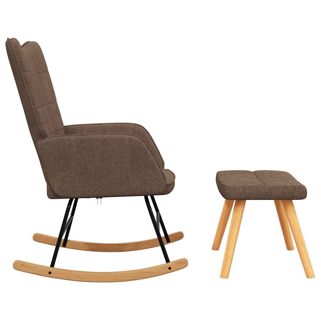 Rocking chair with footrest, brown, fabric