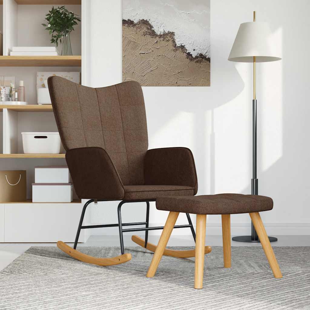 Rocking chair with footrest, brown, fabric