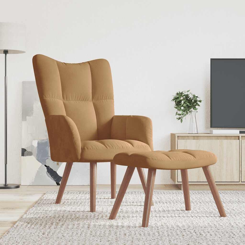 Recliner with footrest, brown, velvet