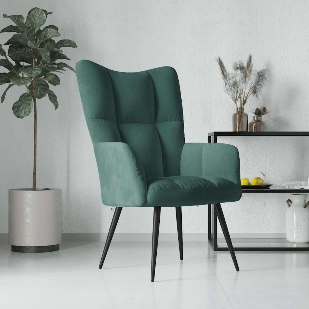Poilsio kėdė, tamsiai žaliai spalvos, aksomas