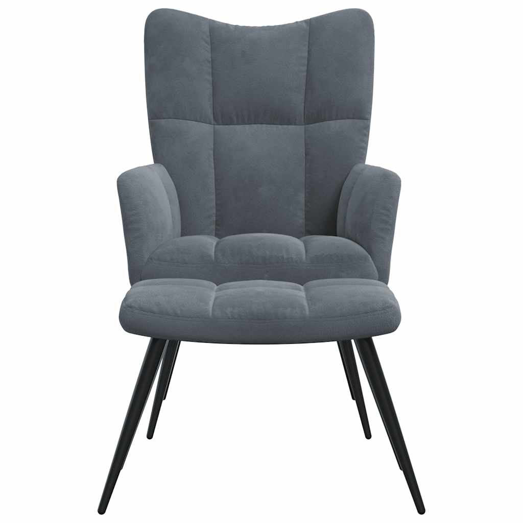 Recliner with footstool, dark grey, velvet