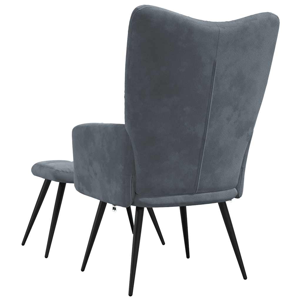 Recliner with footstool, dark grey, velvet
