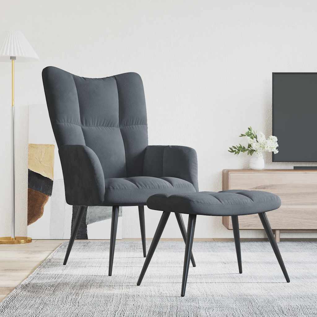 Recliner with footstool, dark grey, velvet
