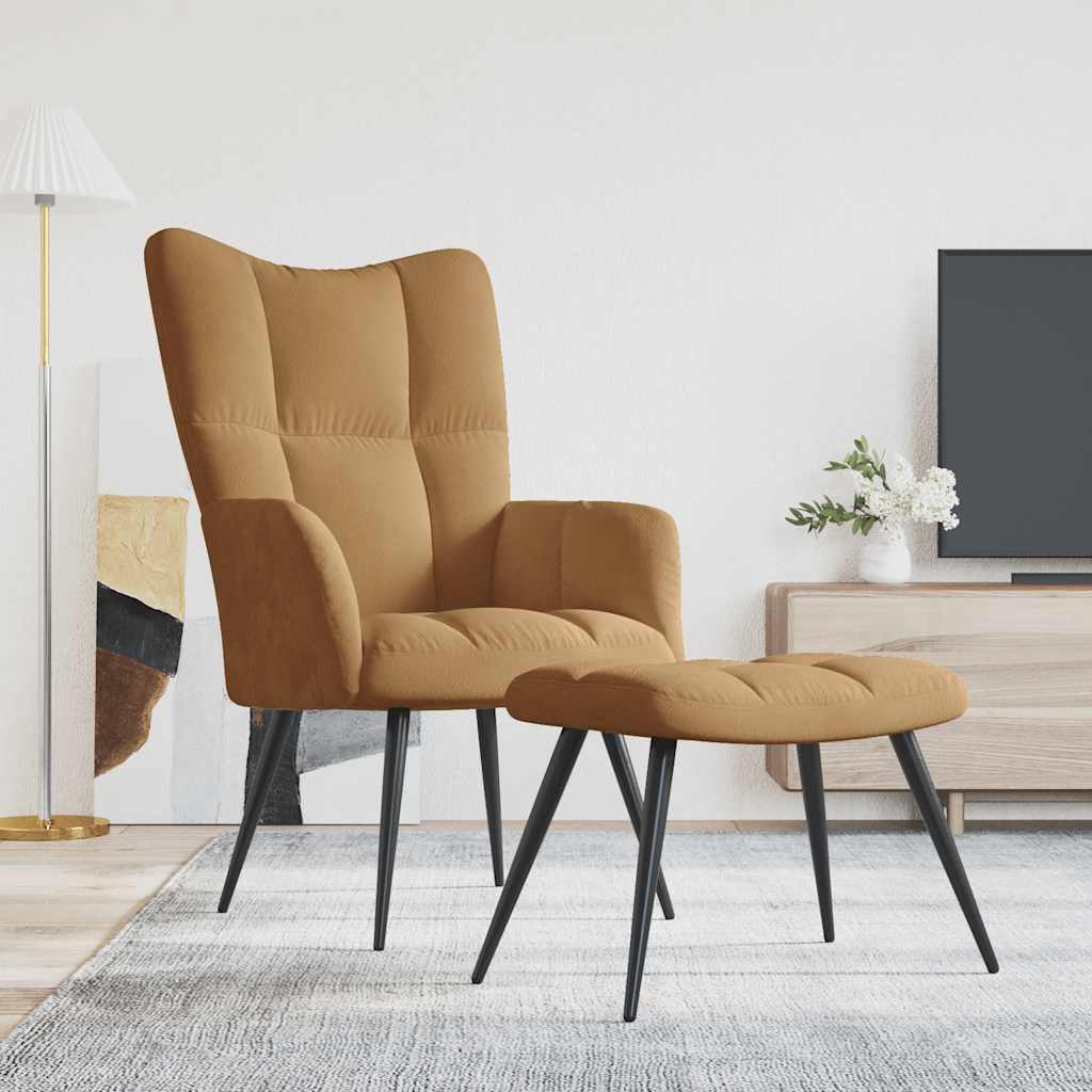 Recliner with footrest, brown, velvet