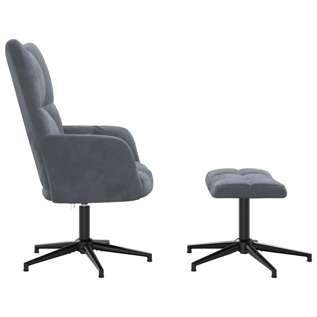 Recliner with footstool, dark grey, velvet