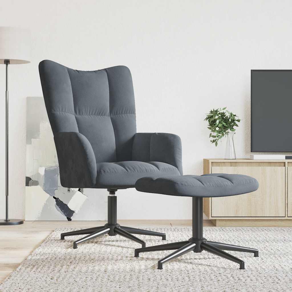 Recliner with footstool, dark grey, velvet