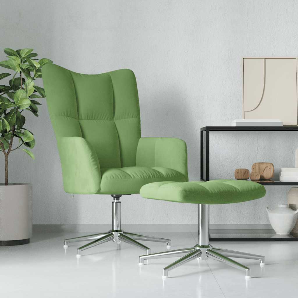 Recliner with footrest, light green, velvet