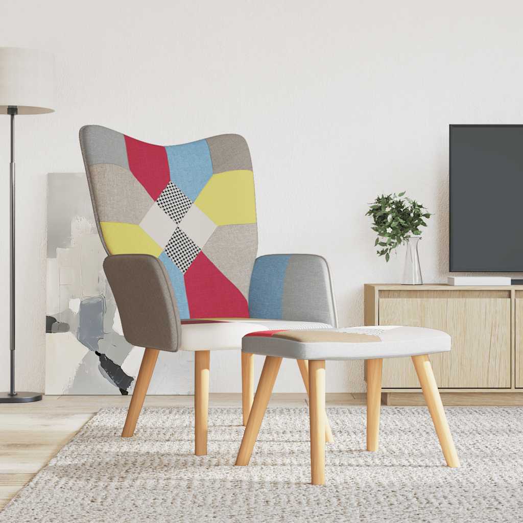 Recliner with footrest, fabric, patchwork design