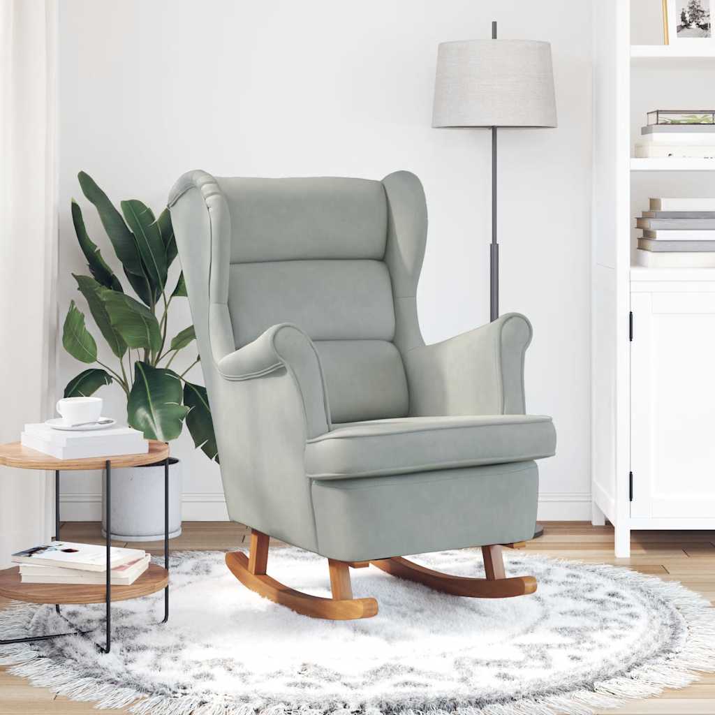 Armchair with rubberwood legs, grey, velvet