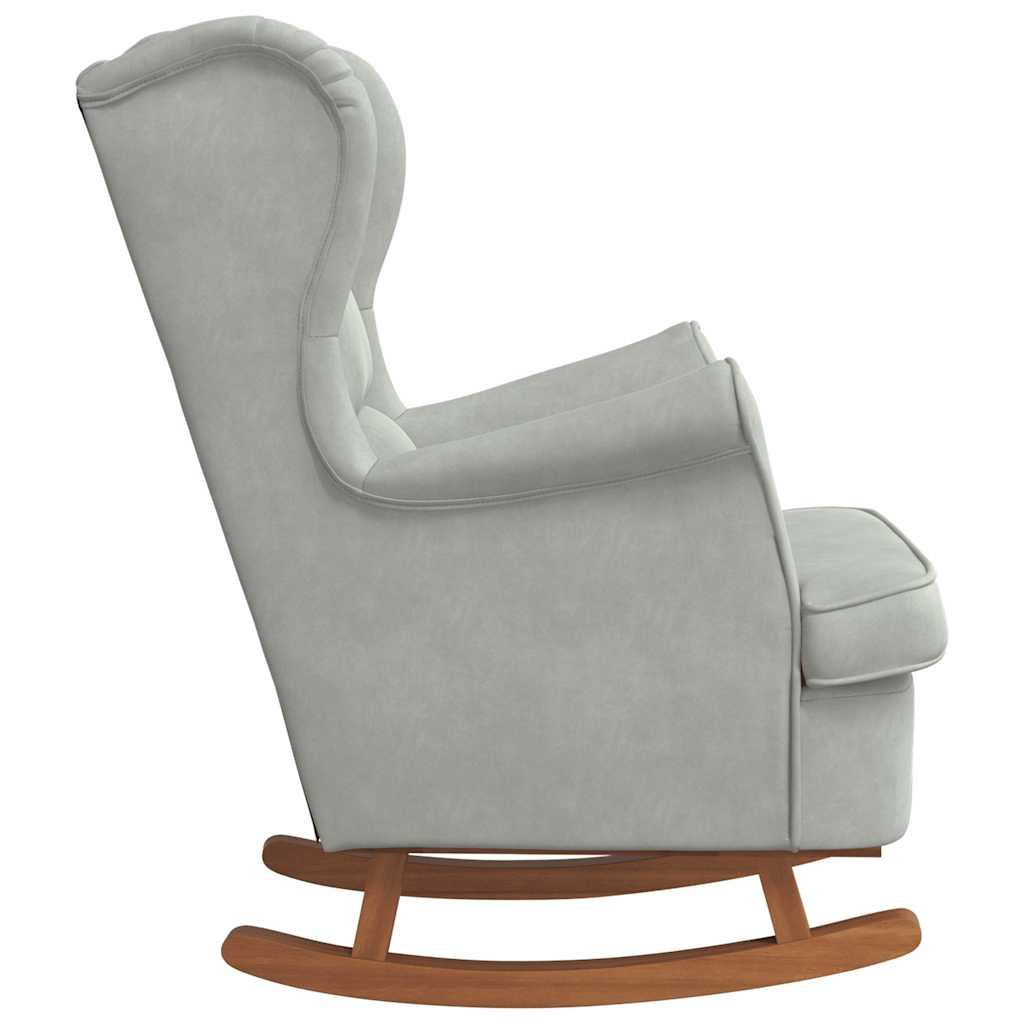 Armchair with rubberwood legs, grey, velvet