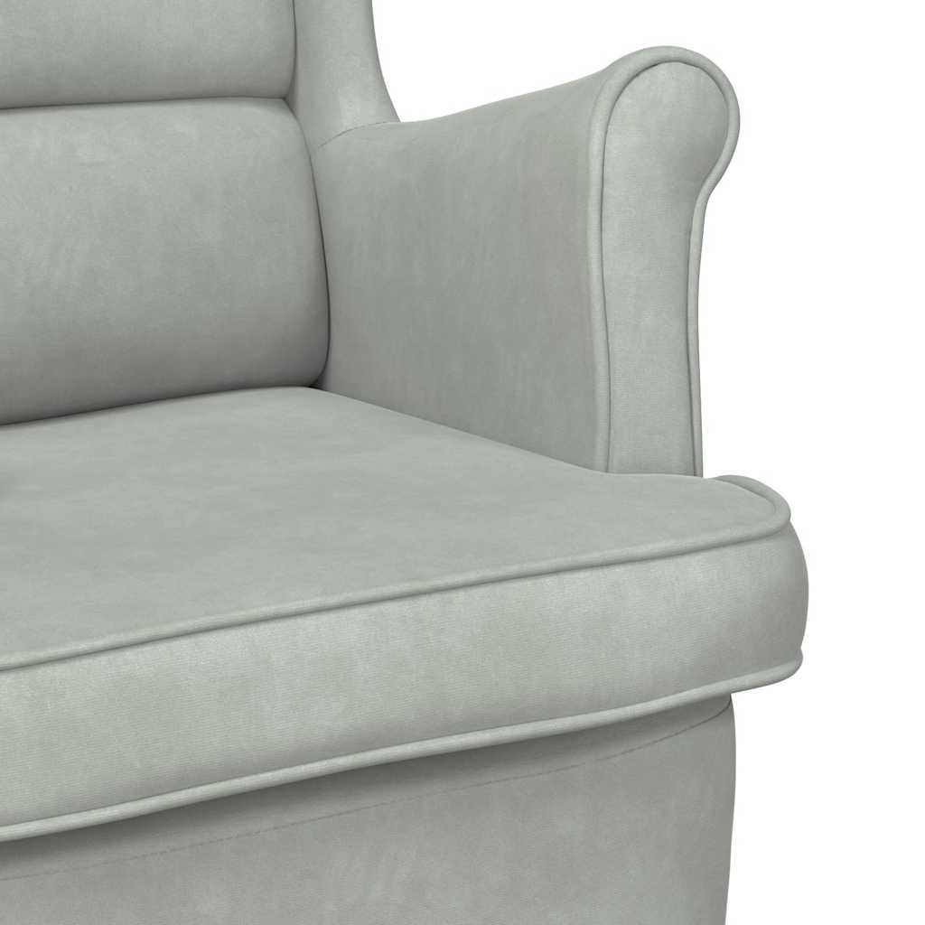 Armchair with rubberwood legs, grey, velvet
