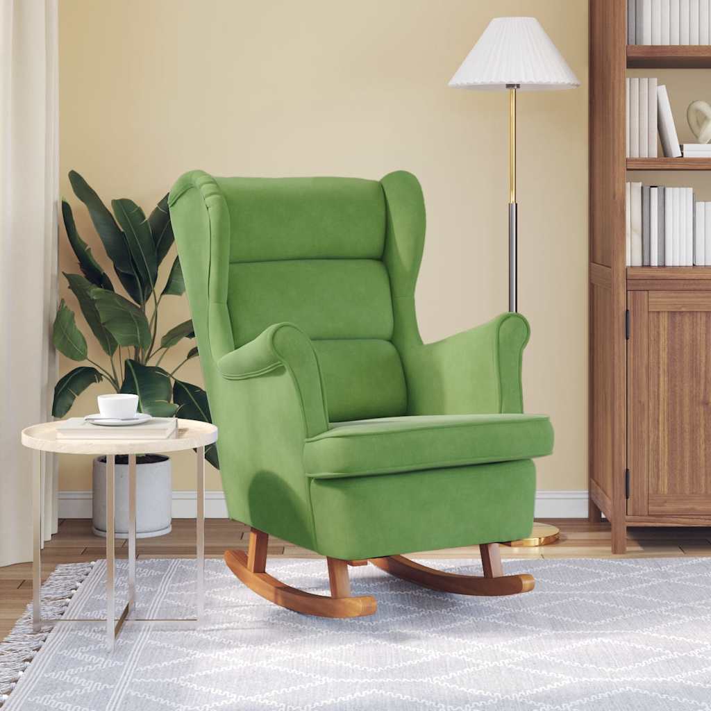 Rocking chair with rubberwood legs, green, velvet