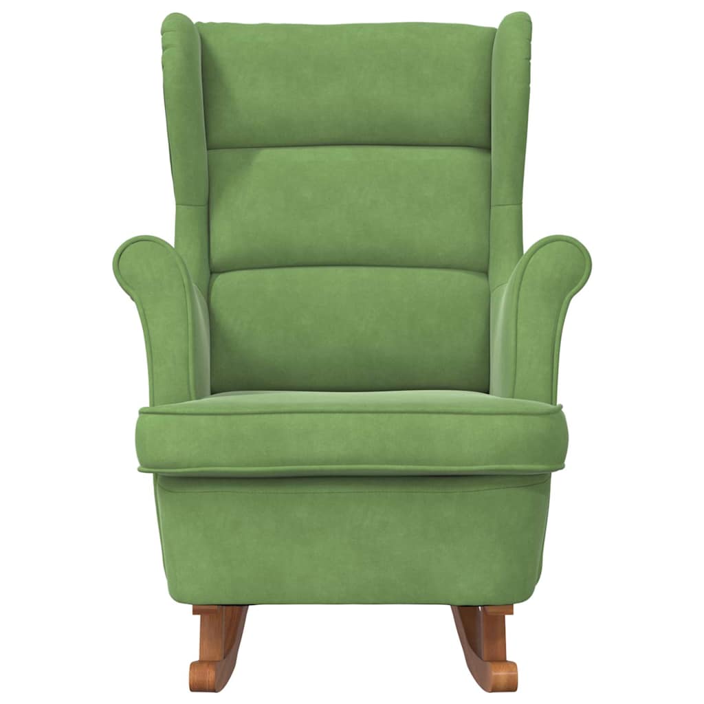 Rocking chair with rubberwood legs, green, velvet