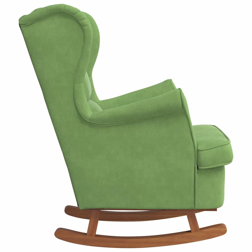 Rocking chair with rubberwood legs, green, velvet