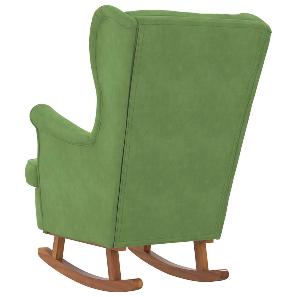 Rocking chair with rubberwood legs, green, velvet