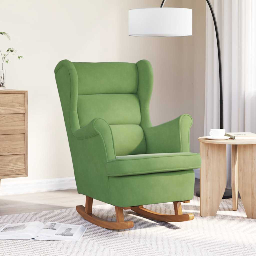 Rocking chair with rubberwood legs, green, velvet