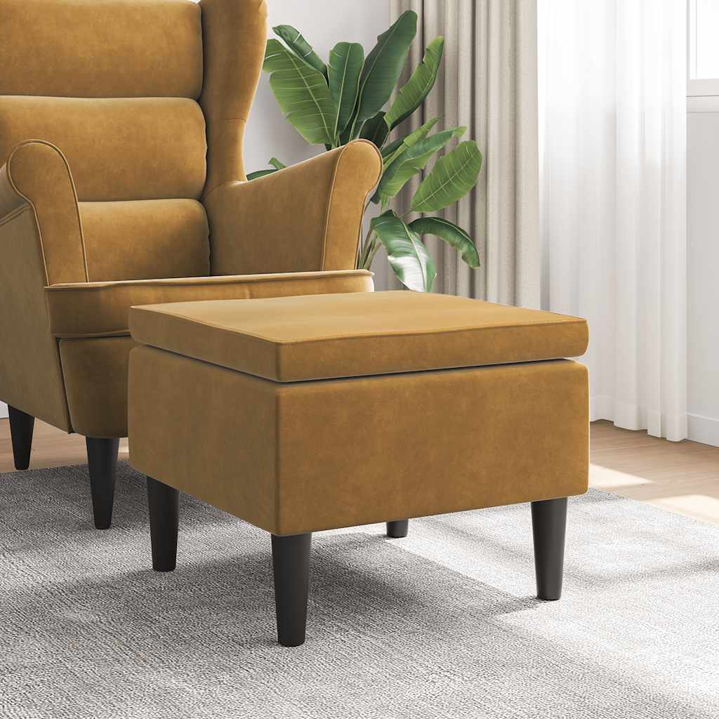 Stool with wooden legs, brown, velvet
