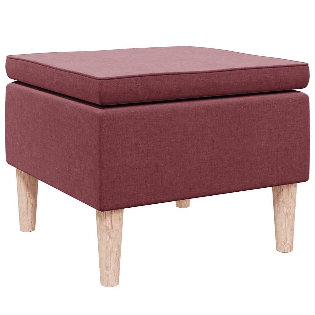 Stool with wooden legs, burgundy, fabric
