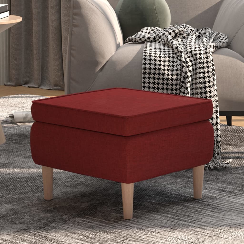 Stool with wooden legs, burgundy, fabric