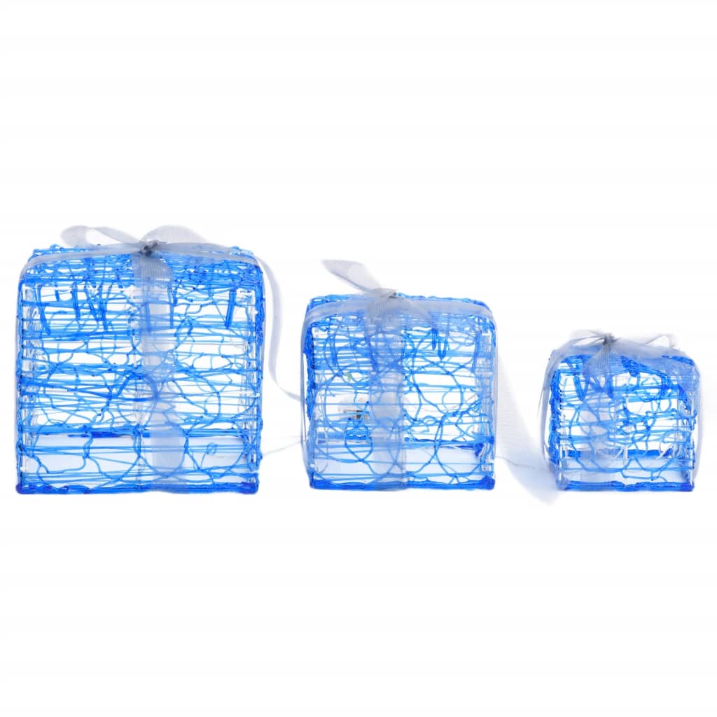 Kalėdų dekoracija dovanų dėžutės PINE, 3vnt., šaltos baltos, akrilas