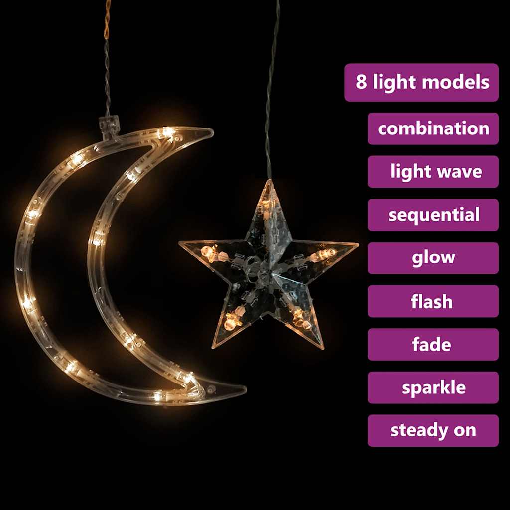 Girlianda žvaigždės ir mėnuliai PINE, 138 šiltos baltos LED lemputės