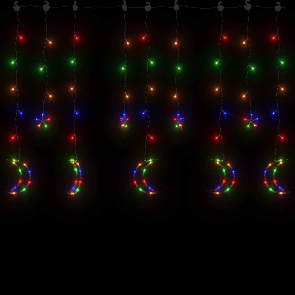 Vītne zvaigznes un mēneši, 138 krāsainas LED lampiņas