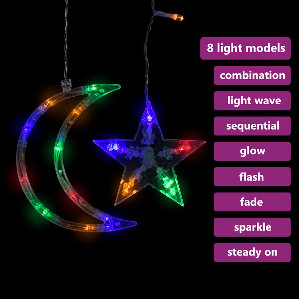 Vītne zvaigznes un mēneši, 138 krāsainas LED lampiņas