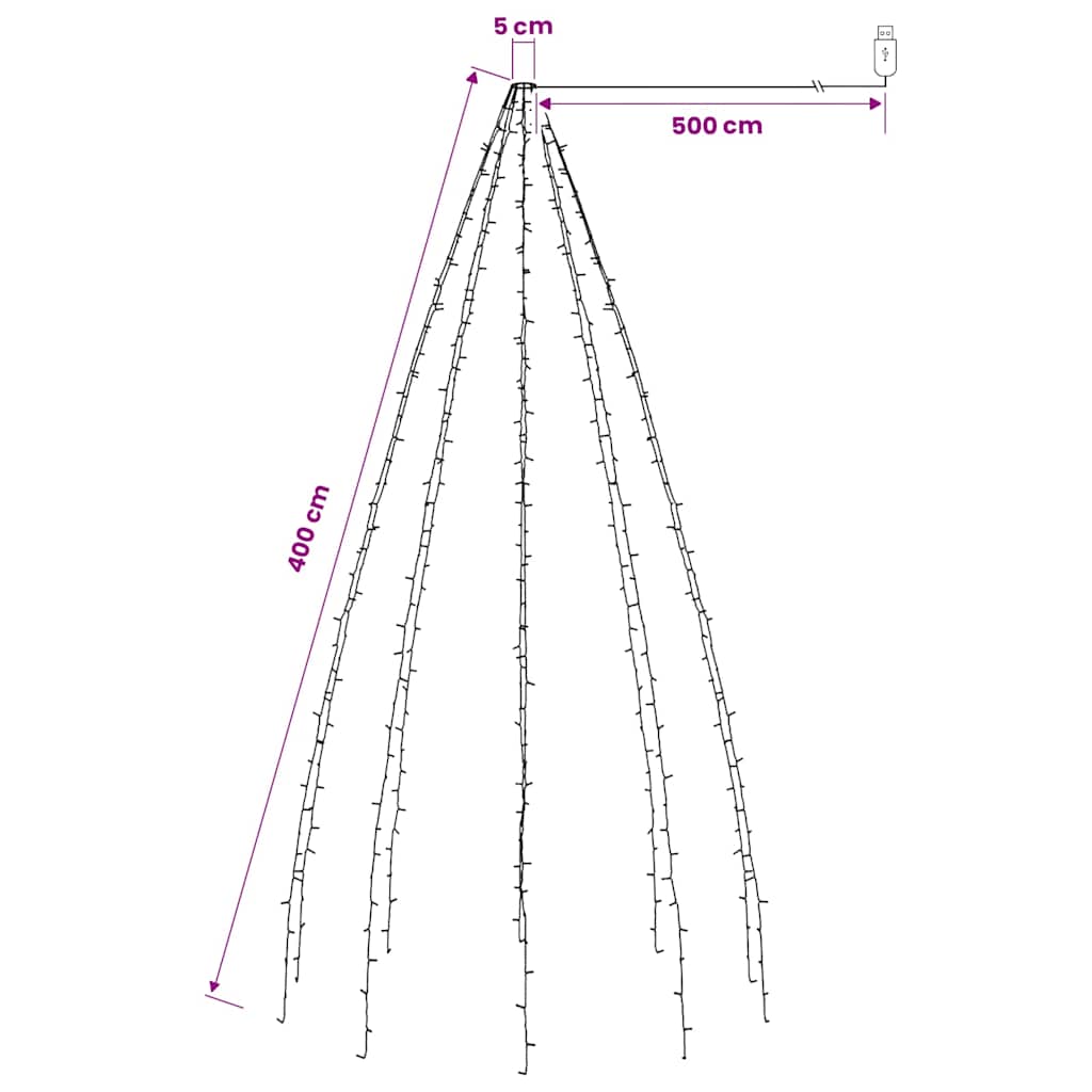 Christmas tree garland with 400 colourful LED lights, 400cm