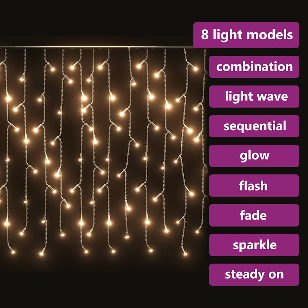 LED girlianda varvekliai CANDY, 10m, 400 šiltų baltų LED, 8 funkcijos