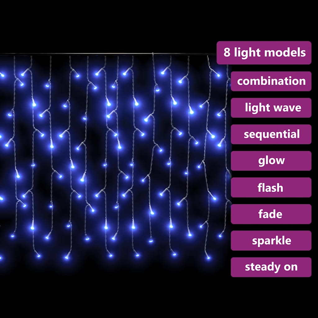 LED girlianda varvekliai GINGERBREAD, 10m, 400 mėlynų LED, 8 funkcijos