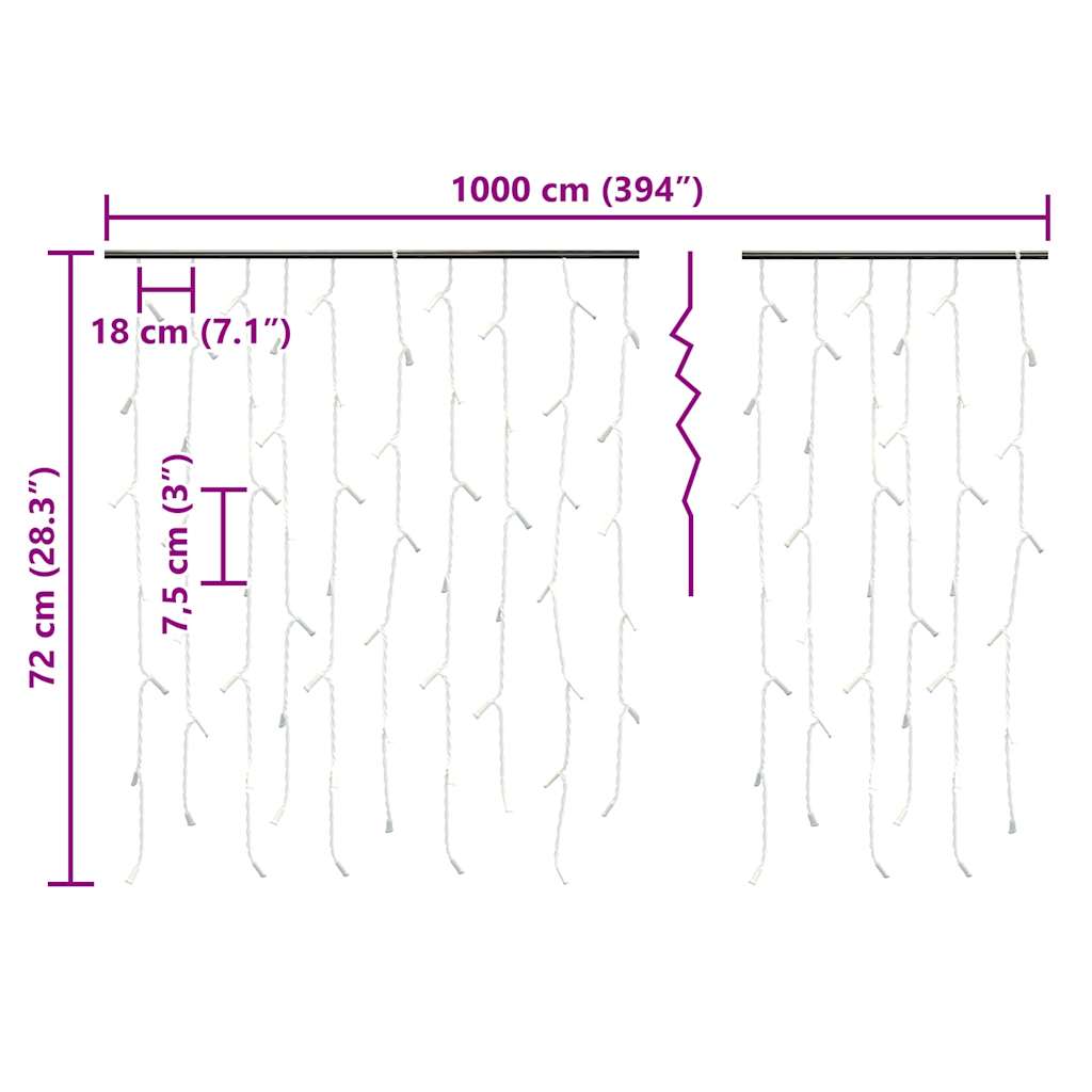 LED virtene lāstekas, 10m, 400 krāsainas LED, 8 funkcijas