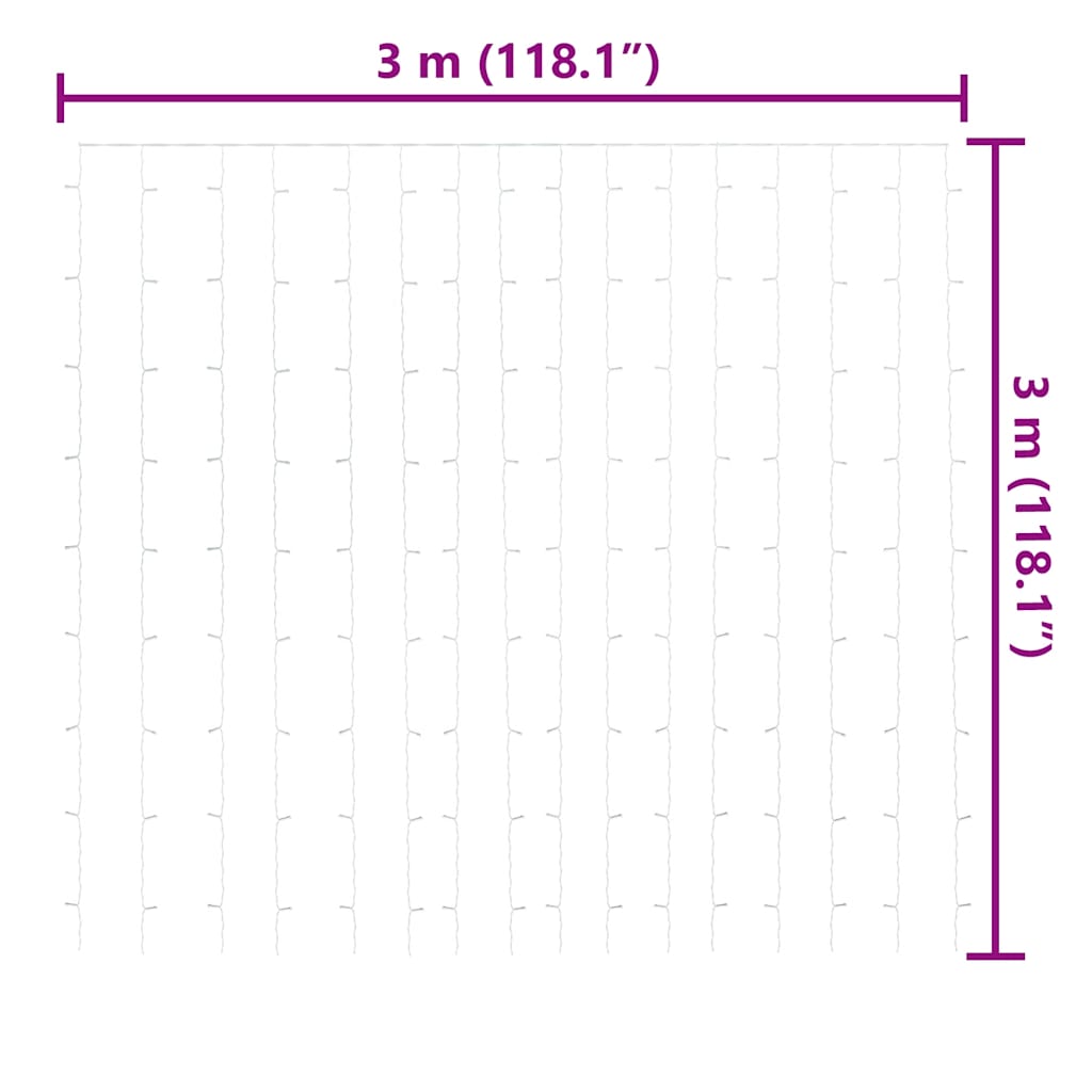 LED lampiņu aizkars, 3x3m, 300 silti baltas LED lampiņas
