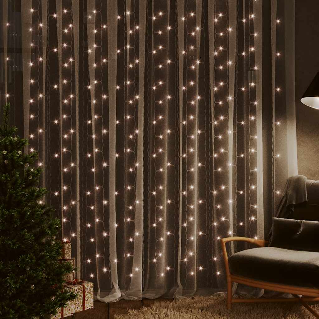 LED lampiņu aizkars, 3x3m, 300 silti baltas LED lampiņas