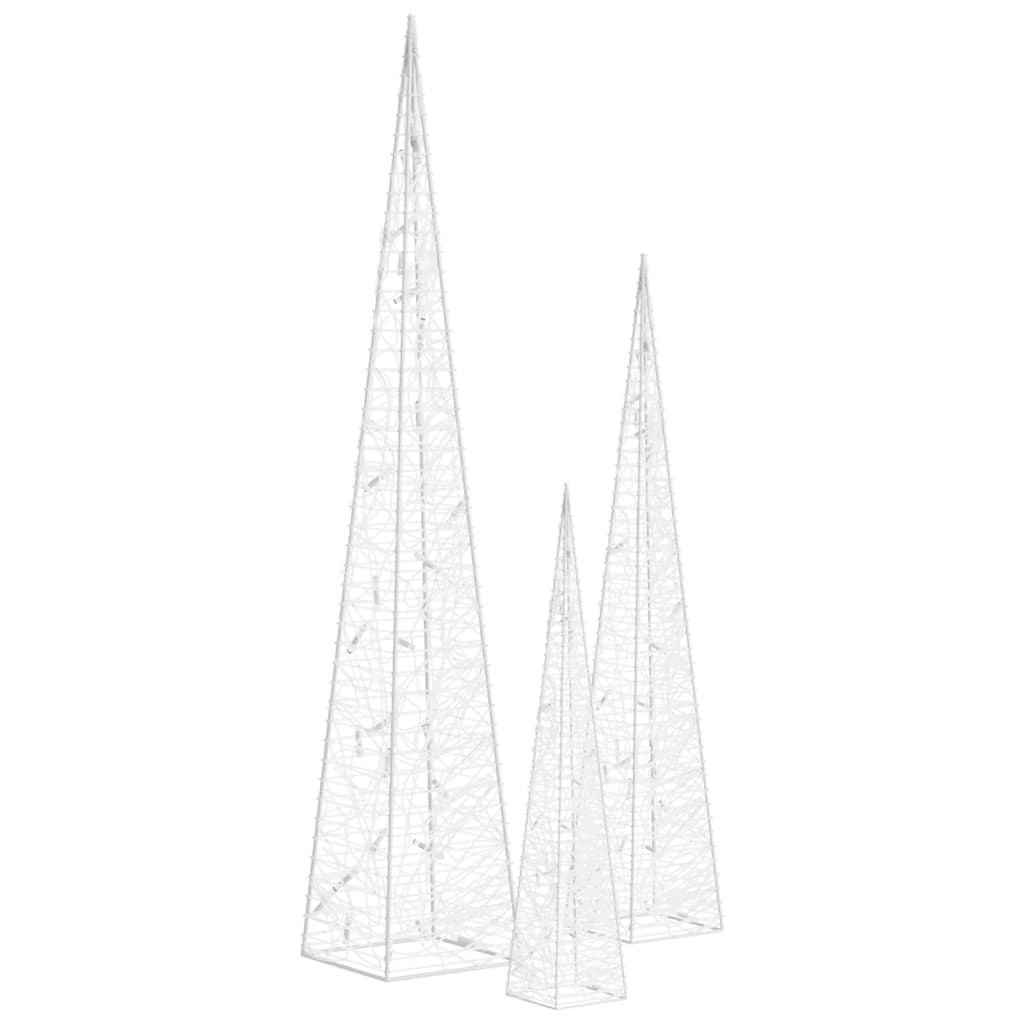 Akrilinė LED dekoracija kūgiai, šaltos baltos, 30/45/60cm