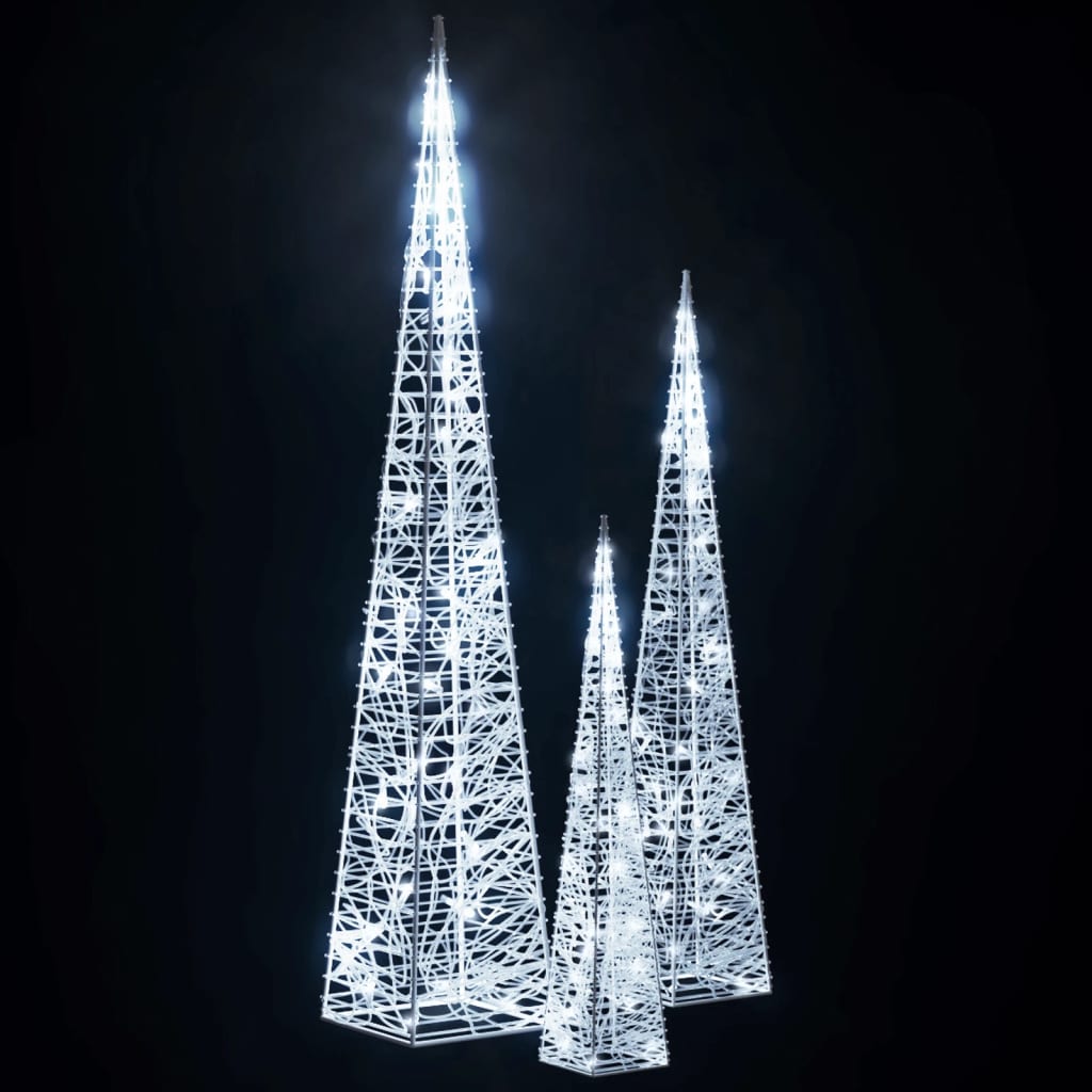 Akrilinė LED dekoracija kūgiai, šaltos baltos, 30/45/60cm