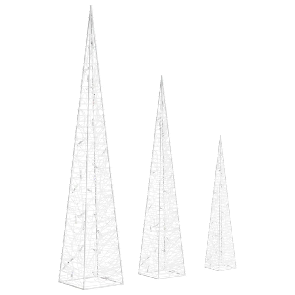Akrilinė LED dekoracija kūgiai, šaltos baltos, 30/45/60cm