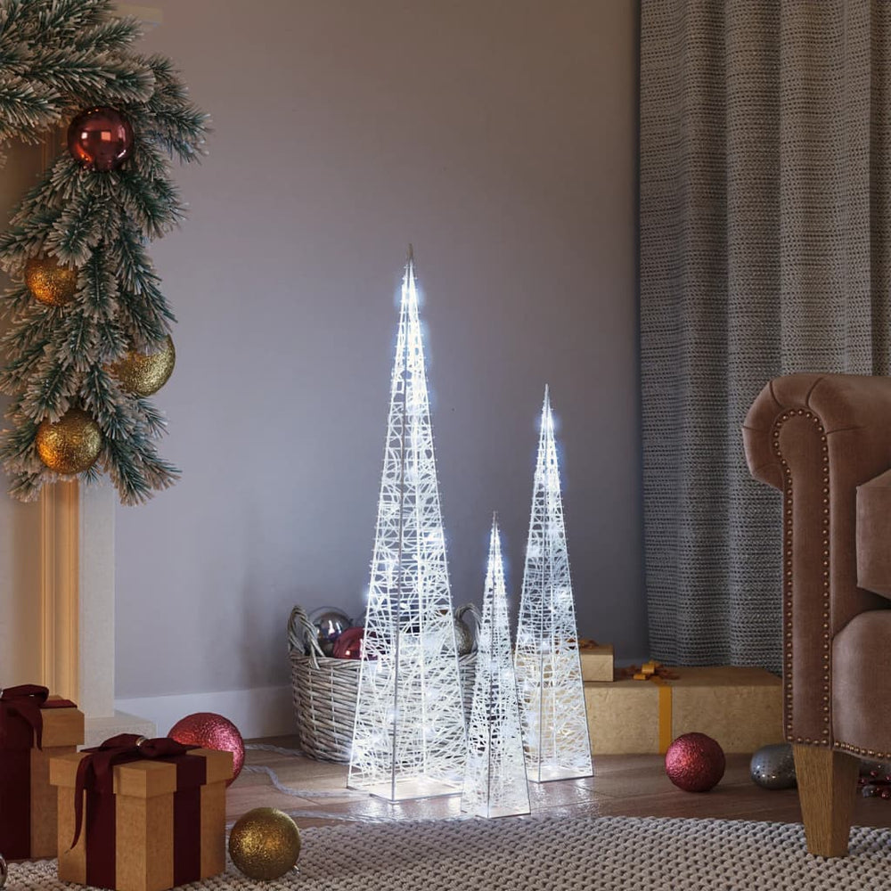 Acrylic LED decoration cones, cold white, 30/45/60cm