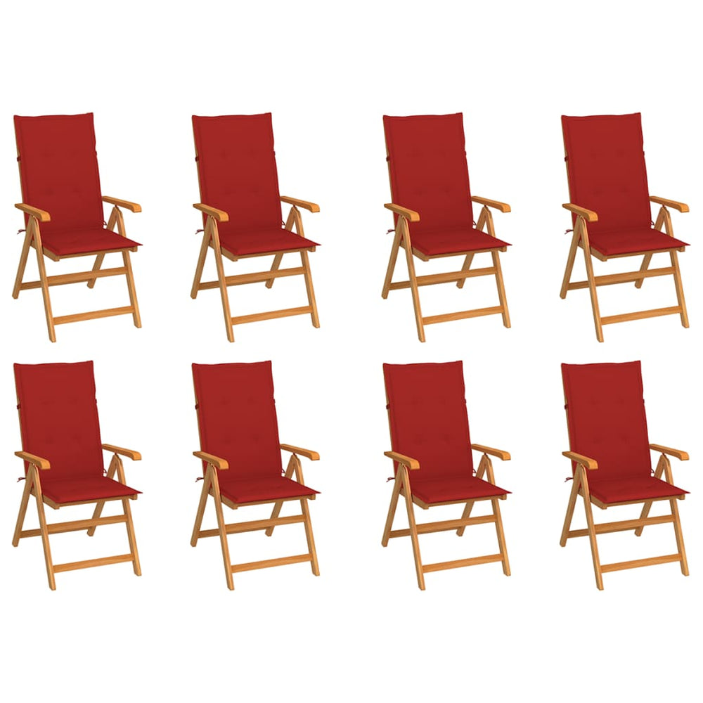 Reclining Garden Chairs with Cushions, 8 pcs, Solid Teak