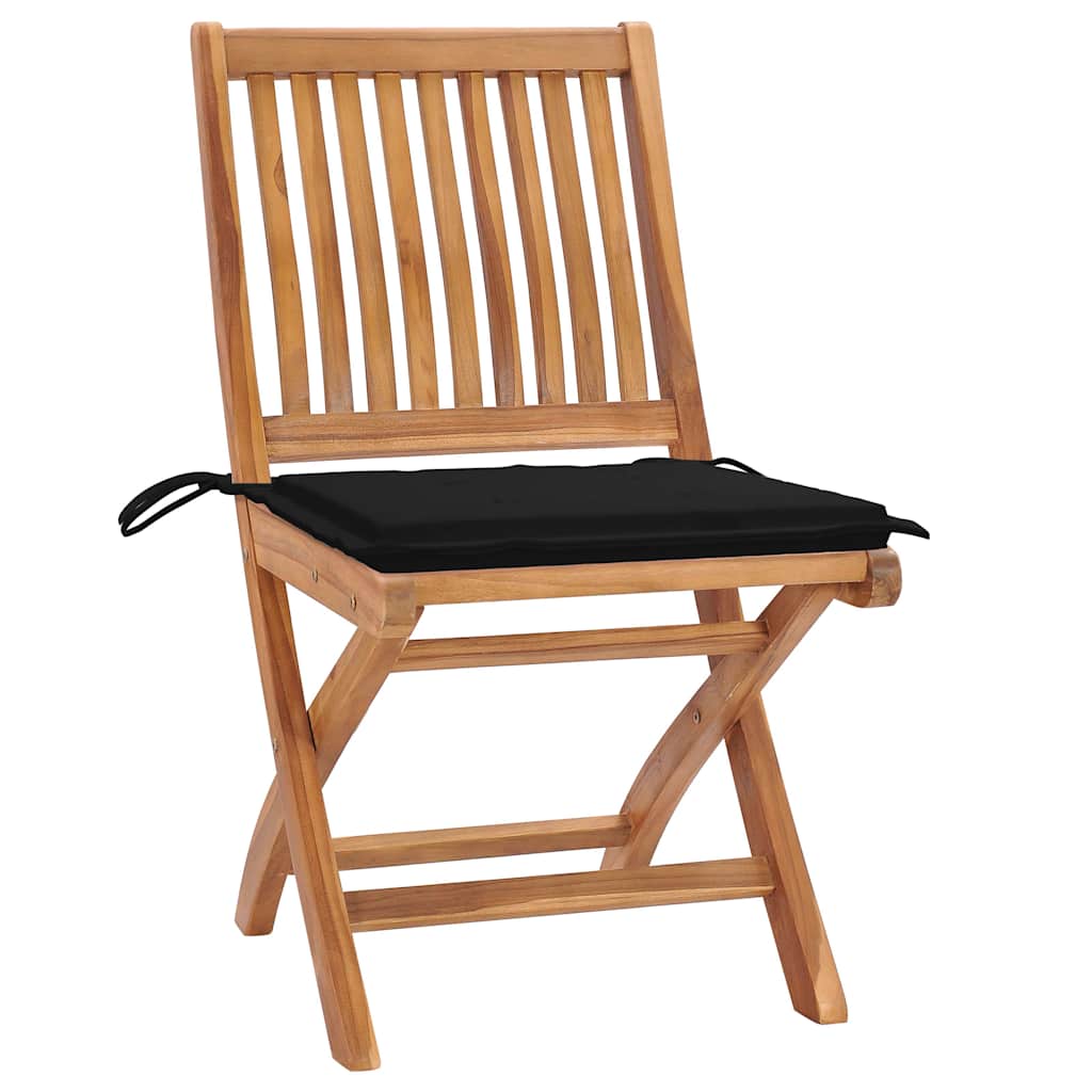 Folding garden chairs with cushions, 6 pcs, teak