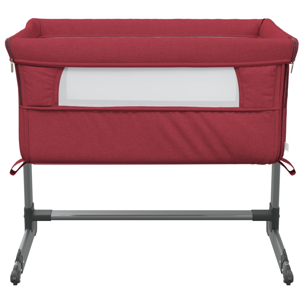 Baby bed with mattress, red color, linen fabric