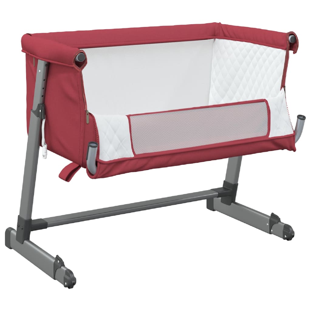 Baby bed with mattress, red color, linen fabric