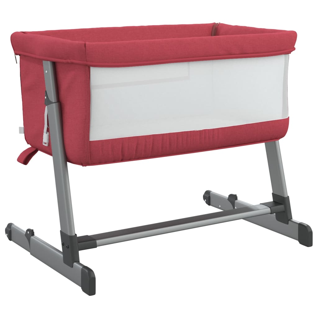 Baby bed with mattress, red color, linen fabric