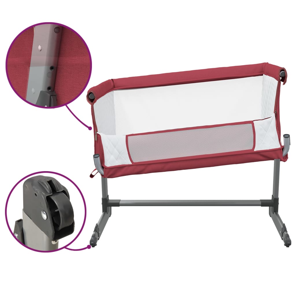 Baby bed with mattress, red color, linen fabric