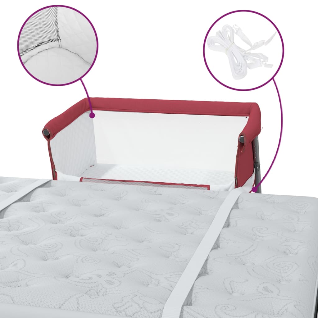 Baby bed with mattress, red color, linen fabric
