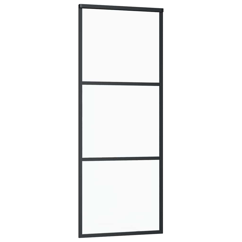 Stumdomos durys, 3 plokštės, juodos, 76x205cm, ESG stiklas ir aliuminis