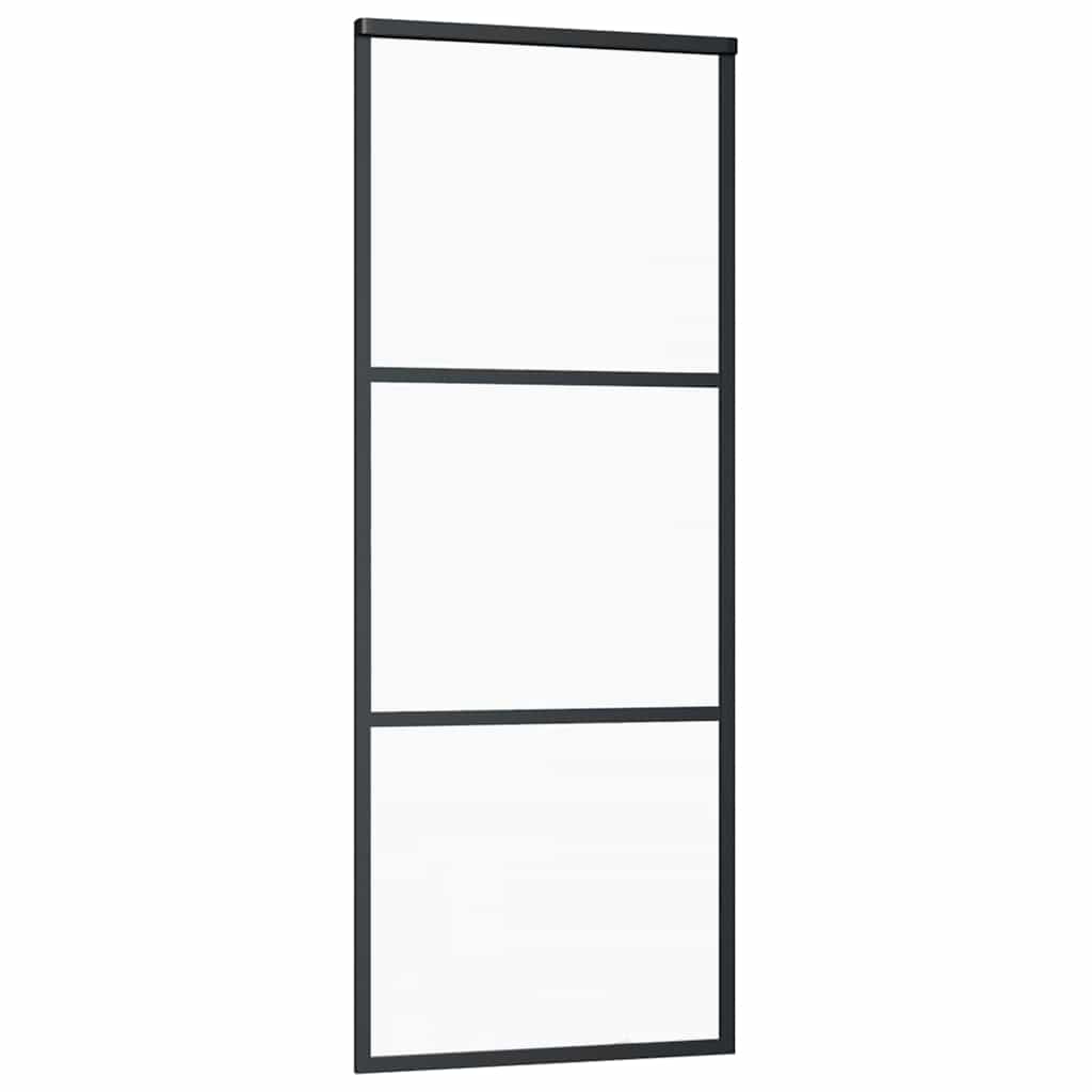 Stumdomos durys, 3 plokštės, juodos, 76x205cm, ESG stiklas ir aliuminis